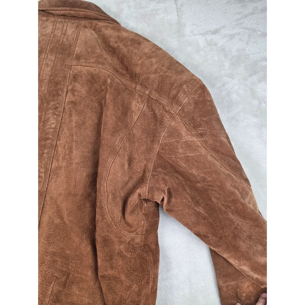 Vintage Weekends Suede Leather Bomber Jacket Mens XLT Brown Quilted Lined Zip
